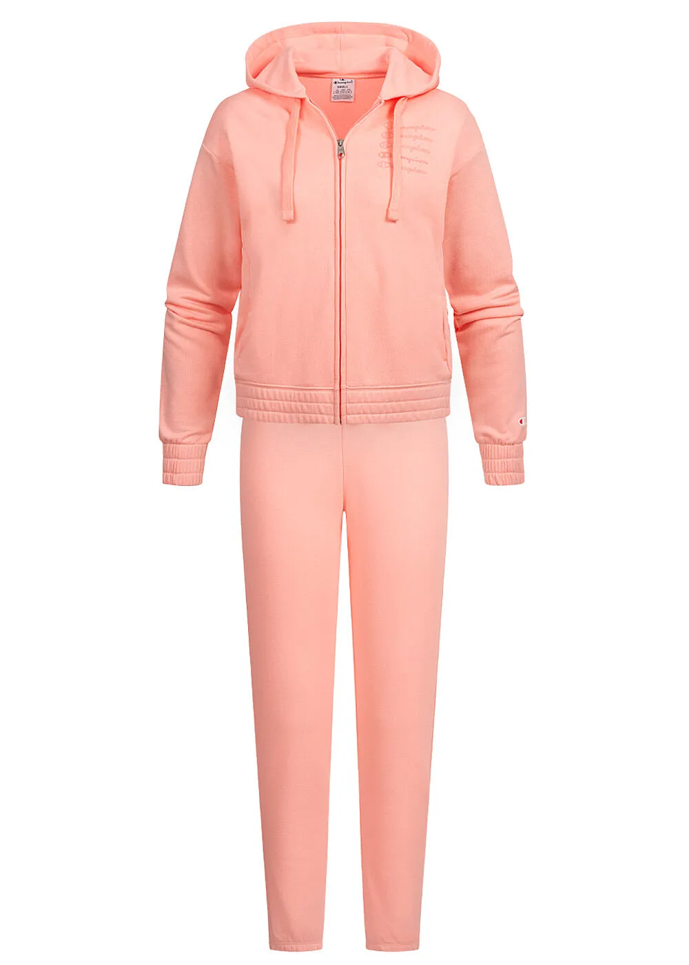 Champion Damen Sweatsuit Set Jogginghose und Zip-Hoodie Logo Print rosa