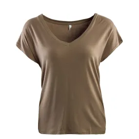 Damen T-Shirt - Rilla V Neck Top - Walnut
