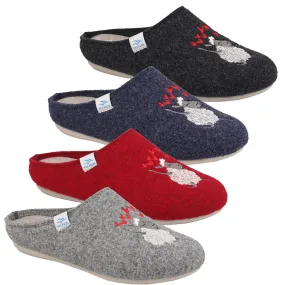 Fly Flot Damen Hausschuhe Pantoffeln Filz Schafmotiv