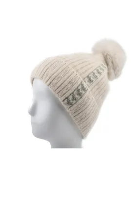 Gerippte Strickmütze mit Bommel mit Pailletten und Lurex-Herzmuster