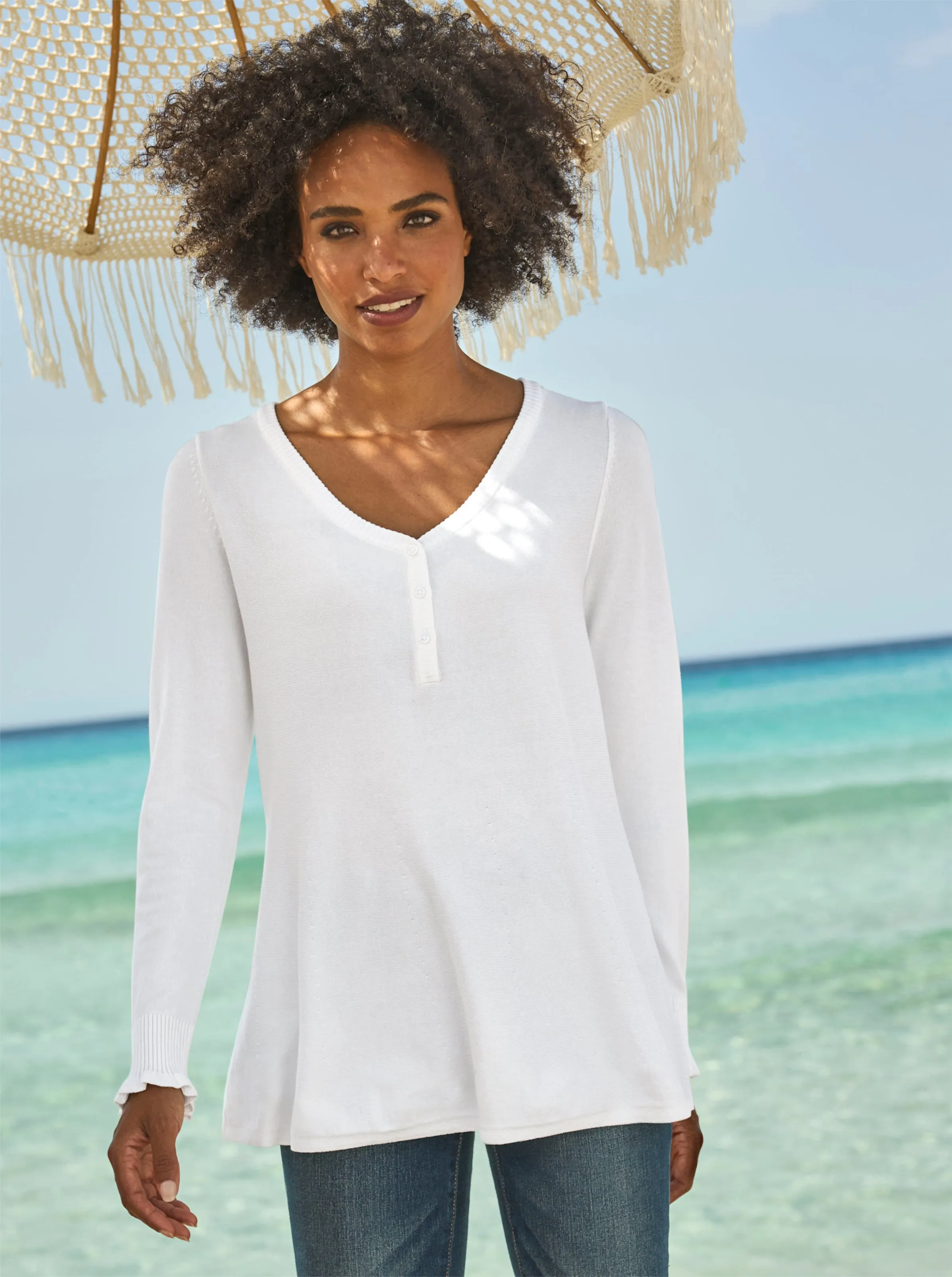 heine Longpullover in ecru