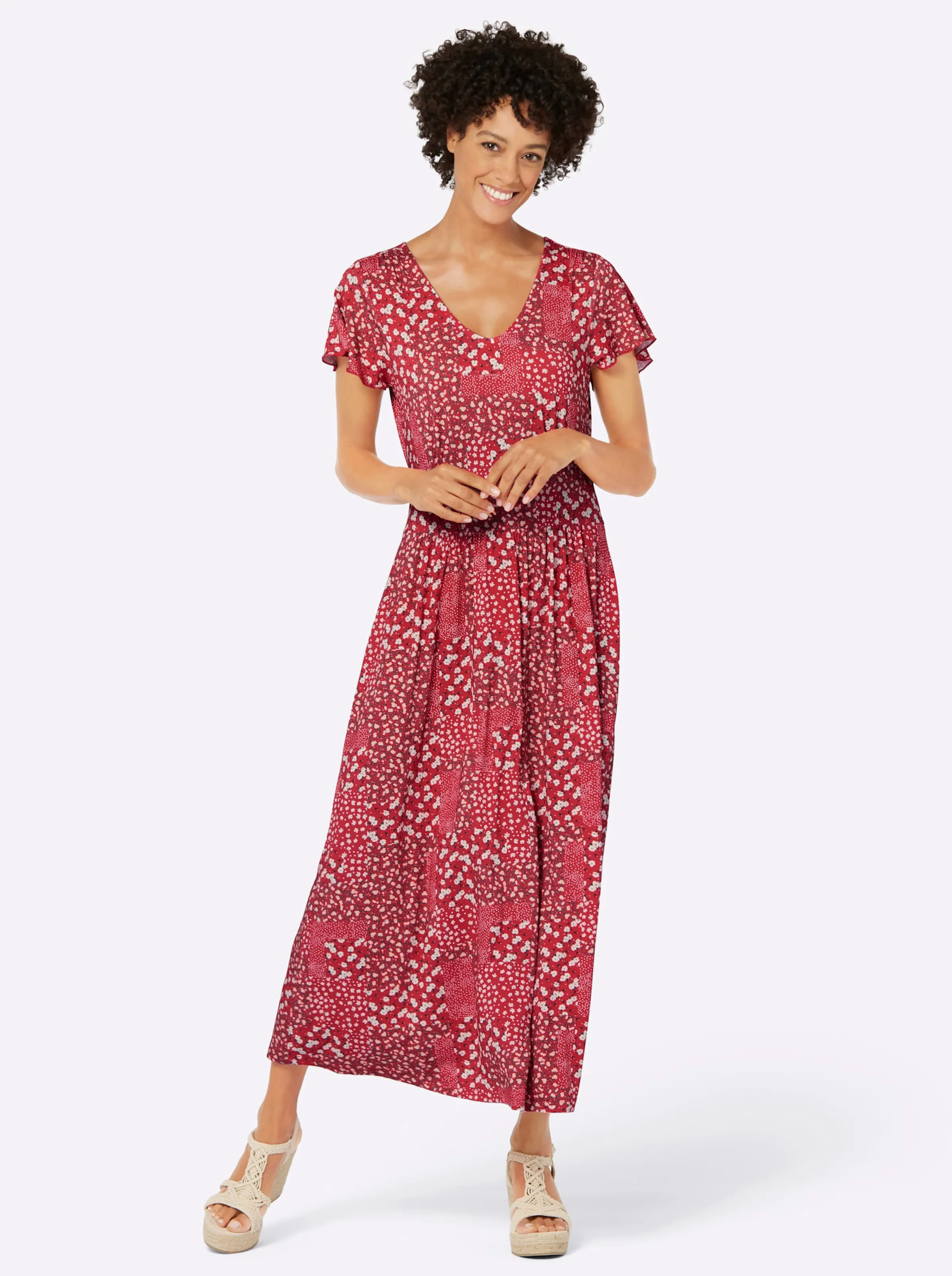 Jerseykleid in erdbeere-champagner-bedruckt