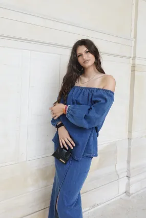KARINA-Top aus Jeans mit U-Boot-Ausschnitt