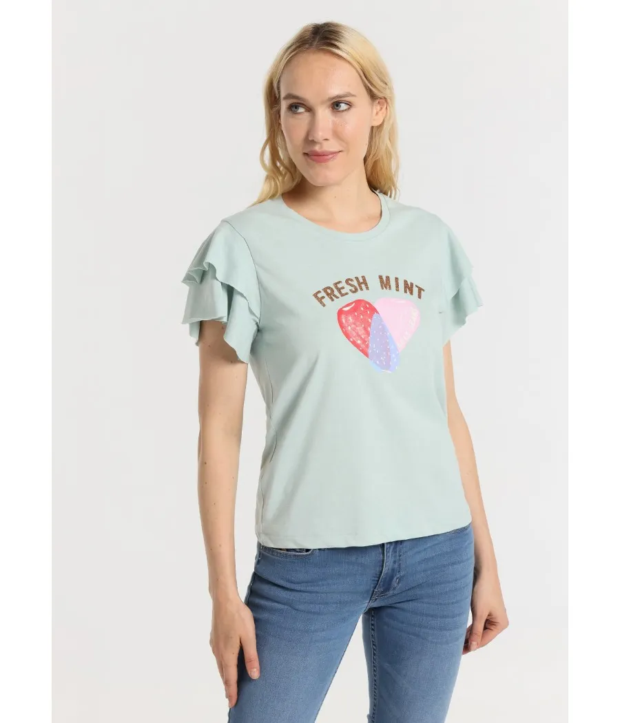 LOIS JEANS - Fresh Mint Obst Herz Grafik Kurzarm-T-Shirt
