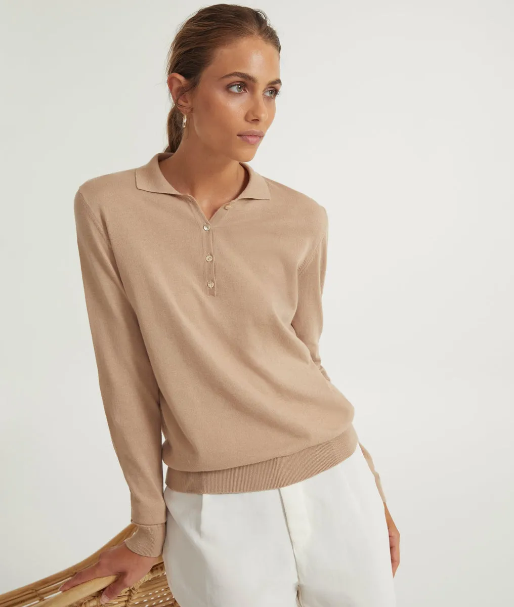 Long Sleeve Polo in Cotton and Cashmere