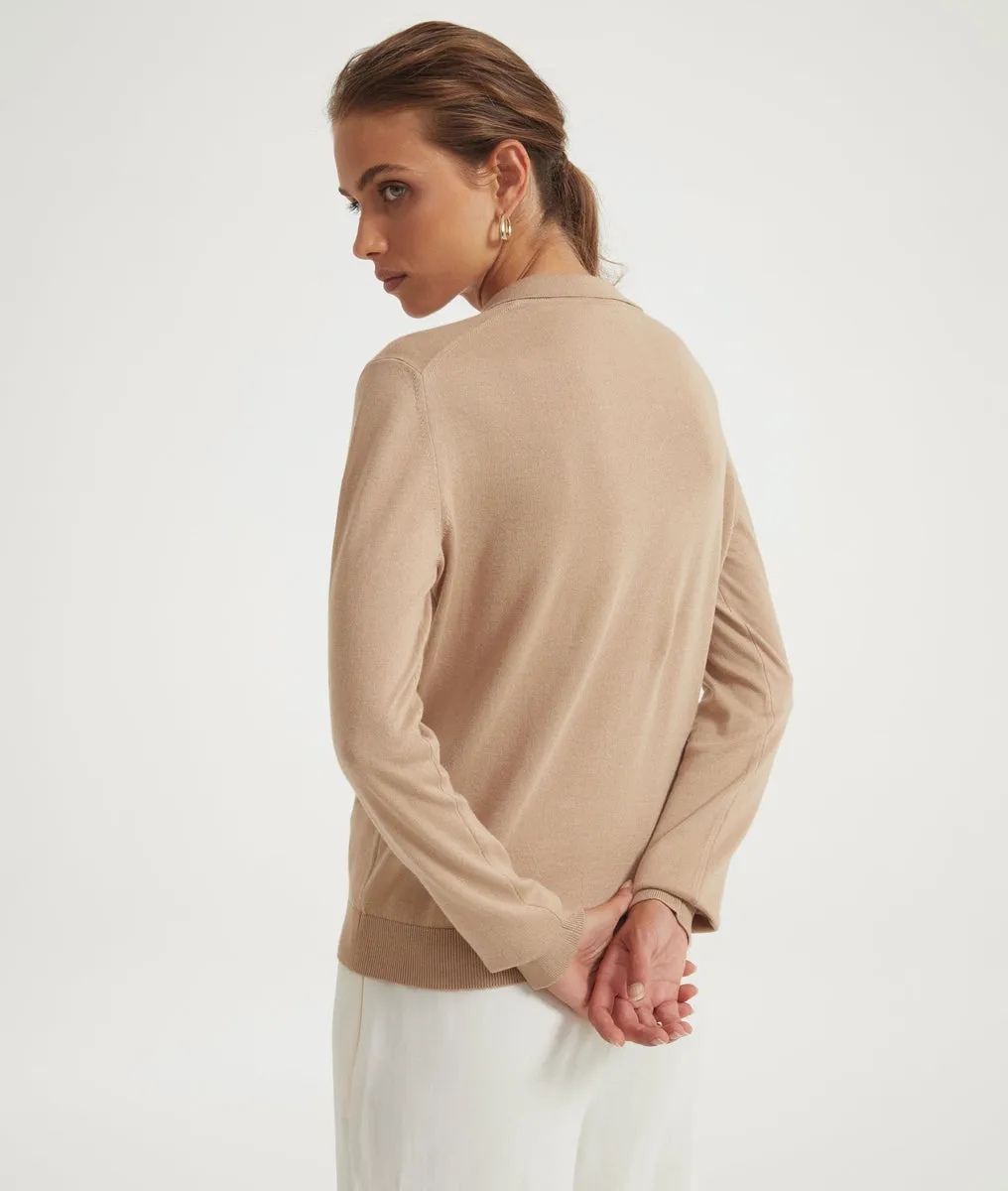 Long Sleeve Polo in Cotton and Cashmere