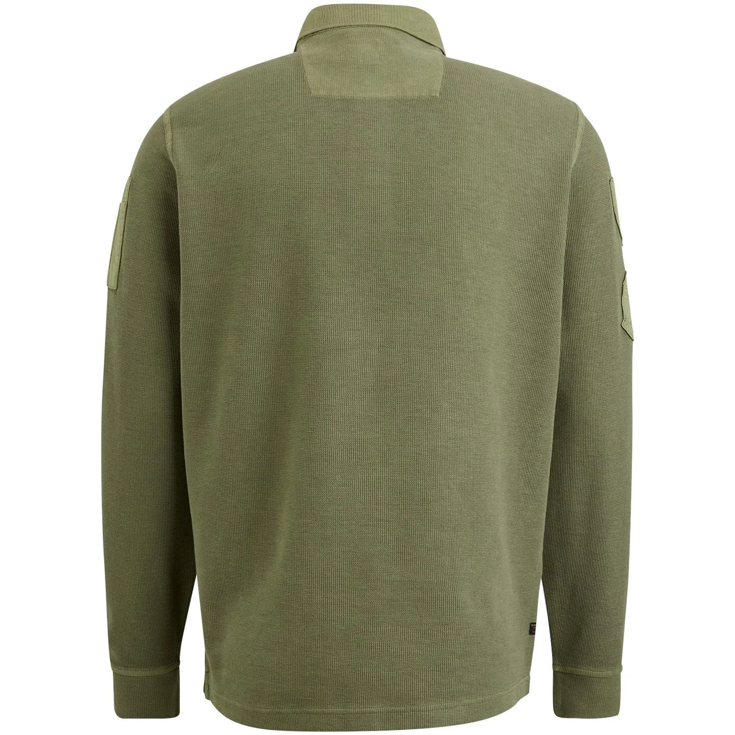 Long sleeve polo structured pique garment dyed