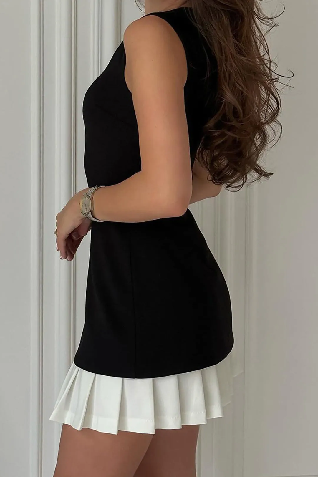 Minikleid mit Patchwork und Faltensaum