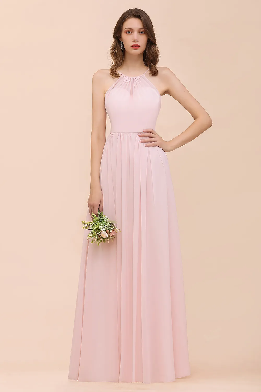 Schicke Brautjungfernkleider Lang Rosa | Chiffon Kleider Günstig