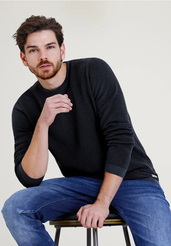 Street One MEN Streifenstruktur Pullover 