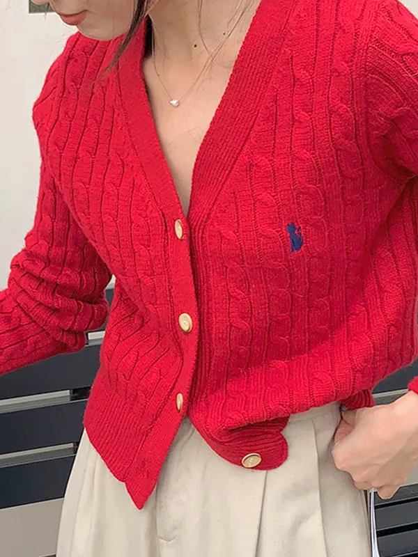 Strickjacke mit koreanischer Kätzchenstickerei