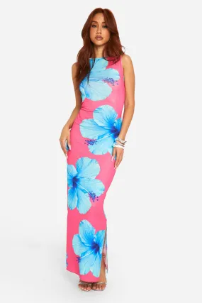 Strukturiertes transparente rückenfreies Maxikleid mit Blumenprint