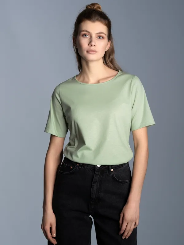 T-Shirt DELUXE Baumwolle mit Kristallsteinen Green tea